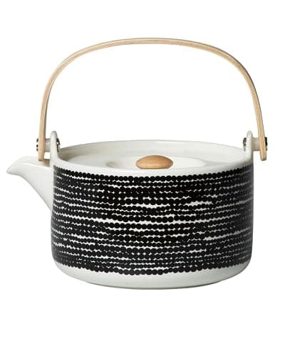 MARIMEKKO Oiva Räsymatto Stoneware Teapot — Refine Your Kitchen Décor with Our Iconic Black & White Stoneware — Stylish Ceramic Teapot with Tea Infuser Lid (26.63 oz)